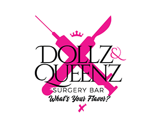 A logo for the dollz and queenz surgery bar.